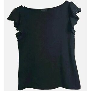 Ann Taylor Womens Top Small Black Flutter Sleeve Elevated Basic Office Oversized